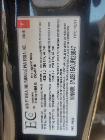 5YJ3E1EA0JF028647 - 2018 TESLA MODEL 3 Schwarz Foto 12