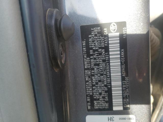 4T1BE46K69U411821 - 2009 TOYOTA CAMRY BASE 灰色 照片 12