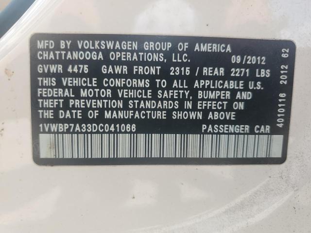 1VWBP7A33DC041066 - 2013 VOLKSWAGEN PASSAT SE Biały zdjęcie 12