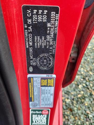 3KPF54ADXLE161133 - 2020 KIA FORTE EX RED photo 12