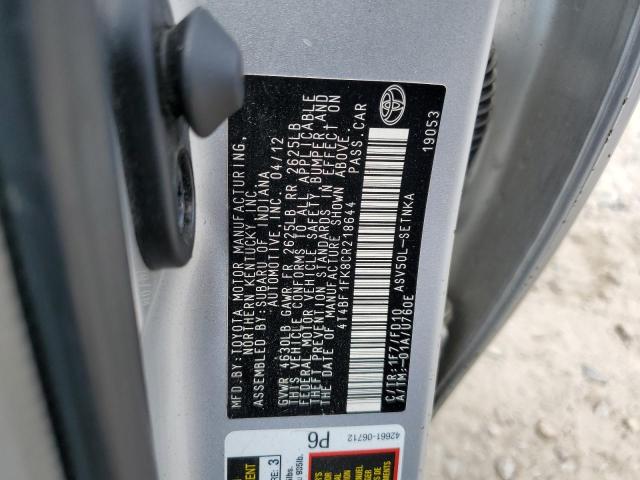 4T4BF1FK8CR218644 - 2012 TOYOTA CAMRY BASE SILVER photo 13