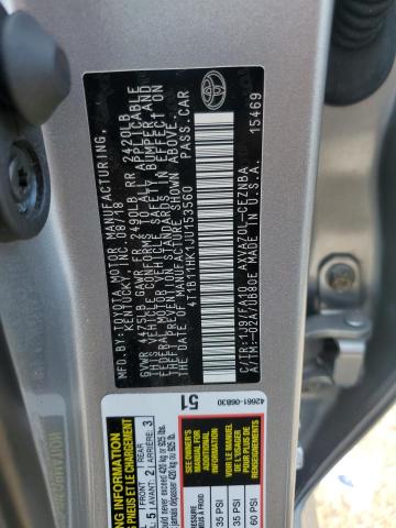4T1B11HK1JU153560 - 2018 TOYOTA CAMRY L SILVER photo 12
