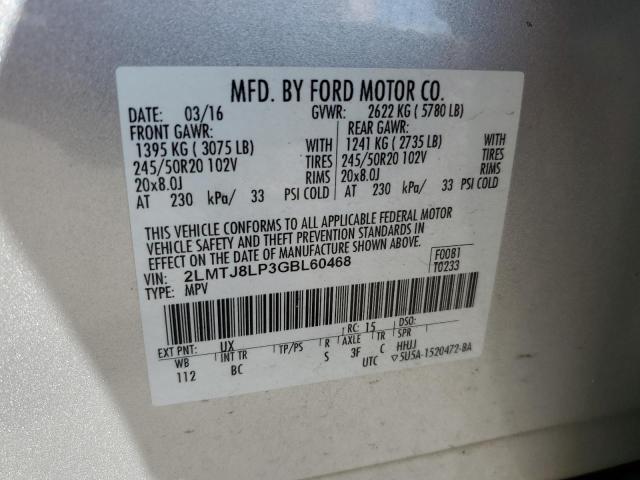 2LMTJ8LP3GBL60468 - 2016 LINCOLN MKX RESERVE SILVER photo 13