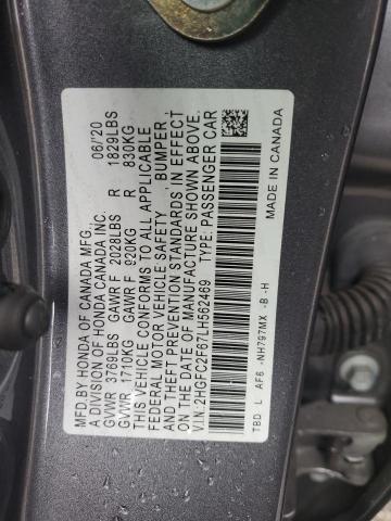 2HGFC2F67LH562469 - 2020 HONDA CIVIC LX CHARCOAL photo 12