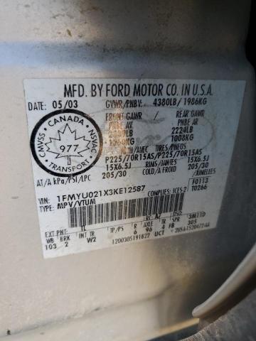 1FMYU021X3KE12587 - 2003 FORD ESCAPE XLS SILVER photo 13