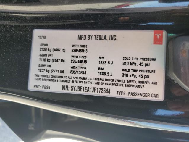5YJ3E1EA1JF172644 - 2018 TESLA MODEL 3 Qara foto 12