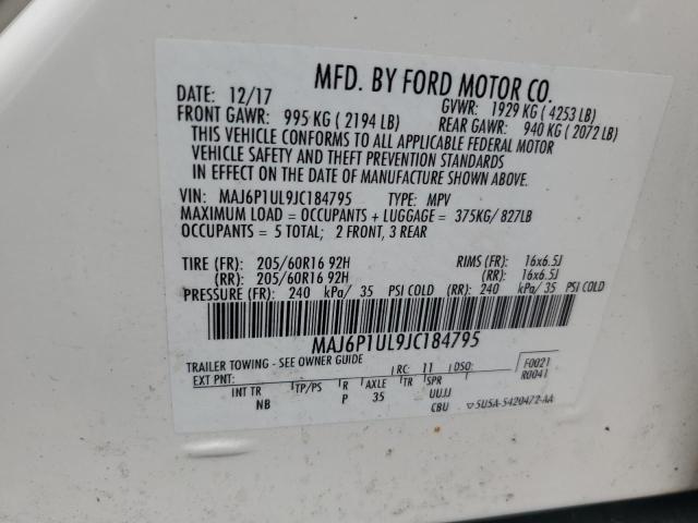 MAJ6P1UL9JC184795 - 2018 FORD ECOSPORT SE Белый фото 13