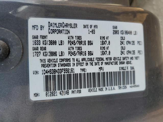 1D4HS38N33F556161 - 2003 DODGE DURANGO SPORT GRAY photo 13