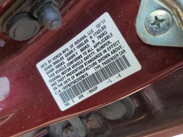 19XFB2F56CE029615 - 2012 HONDA CIVIC LX BURGUNDY photo 12