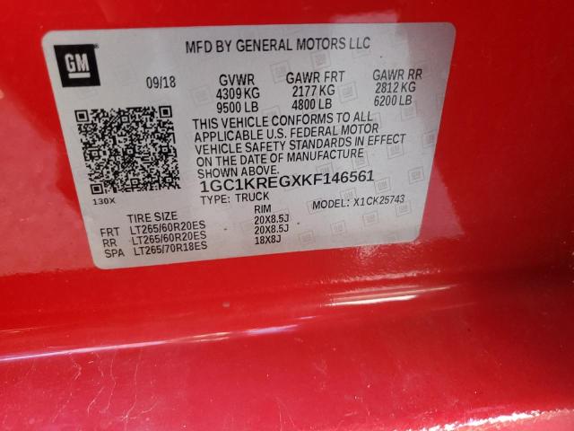 1GC1KREGXKF146561 - 2019 CHEVROLET SILVERADO K2500 HEAVY DUTY RED photo 12