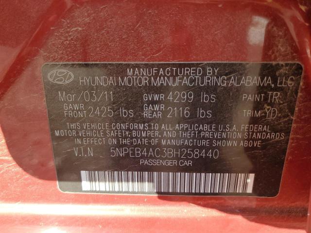 5NPEB4AC3BH258440 - 2011 HYUNDAI SONATA GLS RED photo 12