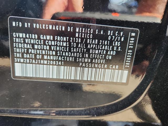 3VW2B7AJ1HM206341 - 2017 VOLKSWAGEN JETTA S BLACK photo 12