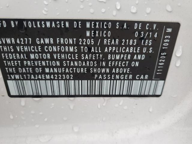 3VWL17AJ4EM422302 - 2014 VOLKSWAGEN JETTA SEL თეთრი ფოტო 12