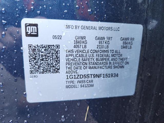 1G1ZD5ST9NF151934 - 2022 CHEVROLET MALIBU LT BLUE photo 13