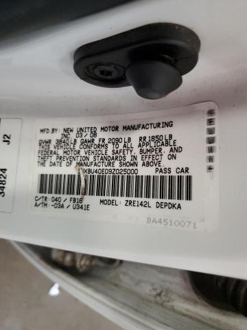 1NXBU40E09Z025000 - 2009 TOYOTA COROLLA BASE WHITE photo 12