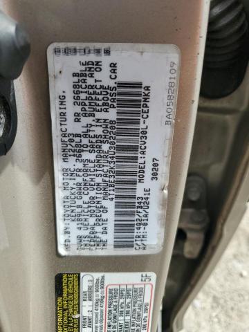 4T1BE32K34U302208 - 2004 TOYOTA CAMRY LE SILVER photo 13