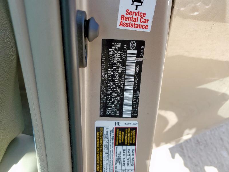 4T1BE46K89U348351 - 2009 TOYOTA CAMRY BASE GOLD photo 12