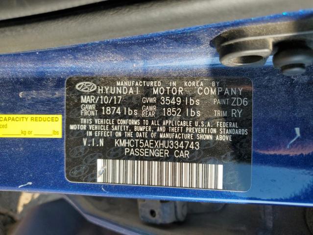 KMHCT5AEXHU334743 - 2017 HYUNDAI ACCENT SE BLUE photo 12