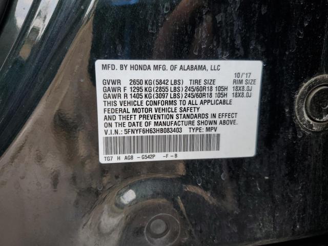 5FNYF6H63HB083403 - 2017 HONDA PILOT EXL GREEN photo 13