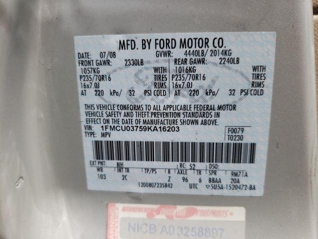 1FMCU03759KA16203 - 2009 FORD ESCAPE XLT BEIGE photo 13