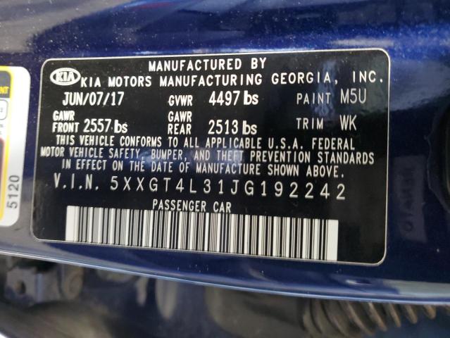 5XXGT4L31JG192242 - 2018 KIA OPTIMA LX ლურჯი ფოტო 12