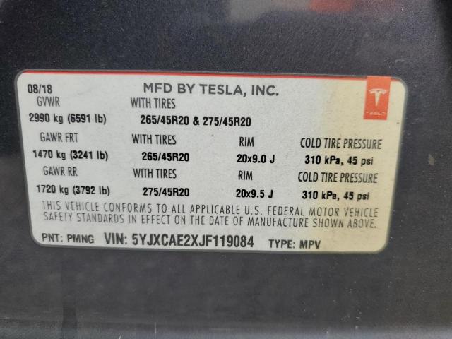 5YJXCAE2XJF119084 - 2018 TESLA MODEL X Boz foto 13