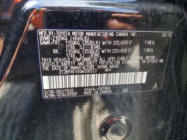 2T3BFREVXGW506523 - 2016 TOYOTA RAV4 LE შავი ფოტო 13