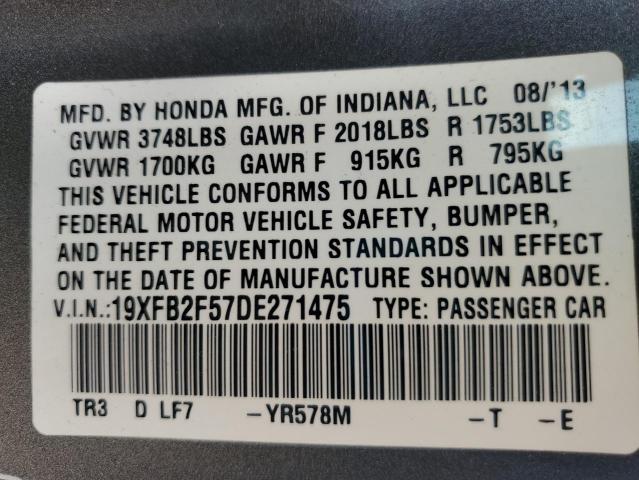 19XFB2F57DE271475 - 2013 HONDA CIVIC LX GRAY photo 12