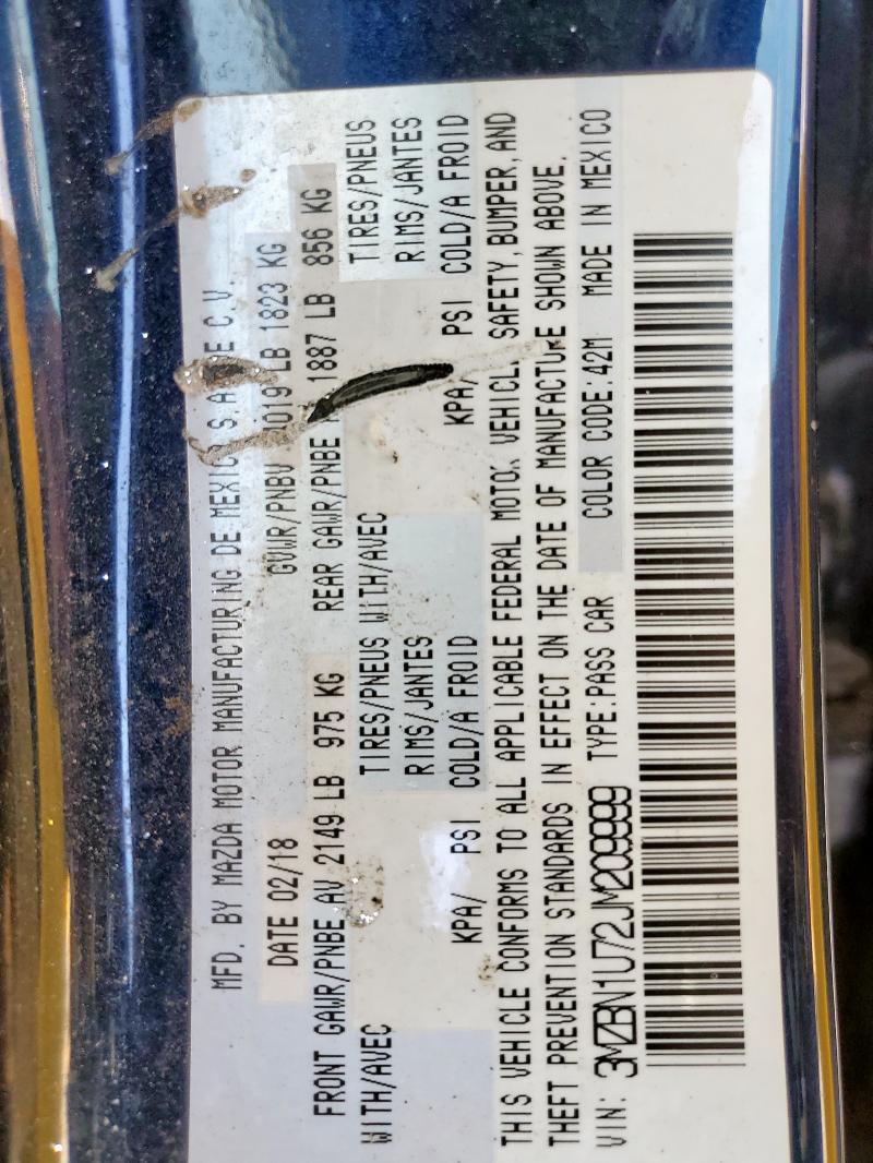 3MZBN1U72JM209999 - 2018 MAZDA 3 SPORT 蓝色 照片 13