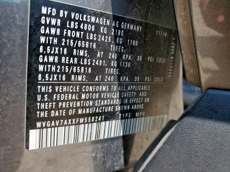 WVGAV7AXXFW558241 - 2015 VOLKSWAGEN TIGUAN S GRAY photo 14