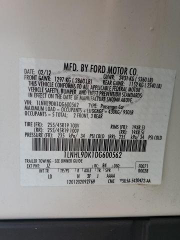 1LNHL9DK1DG600562 - 2013 LINCOLN MKS თეთრი ფოტო 12