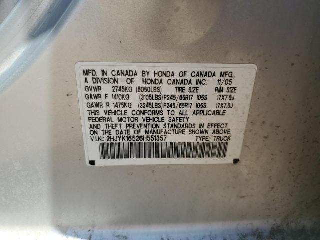 2HJYK16526H551357 - 2006 HONDA RIDGELINE RTL ვერცხლისფერი ფოტო 13