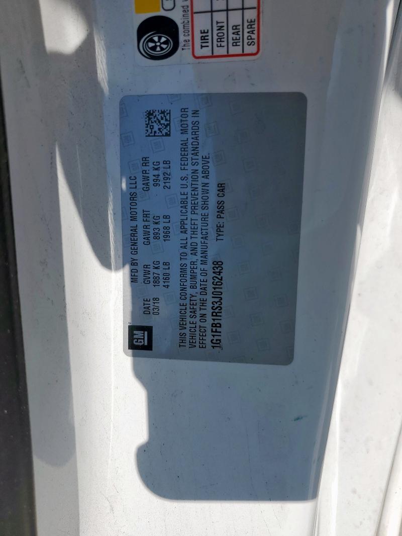 1G1FB1RS3J0162438 - 2018 CHEVROLET CAMARO LT WHITE photo 13