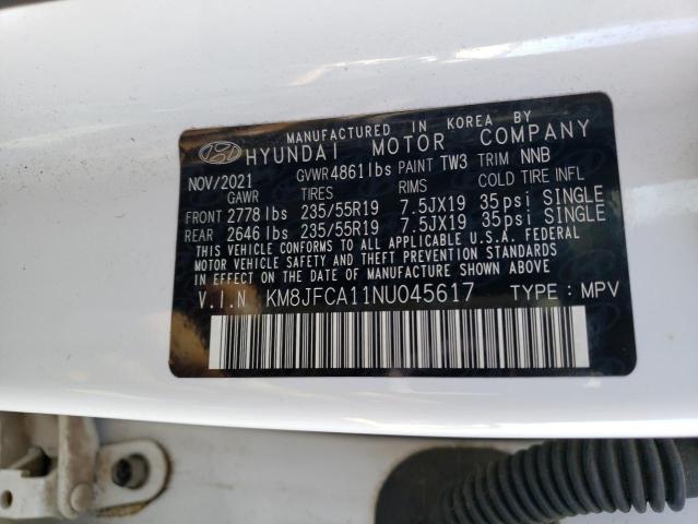 KM8JFCA11NU045617 - 2022 HYUNDAI TUCSON SEL CONVENIENCE WHITE photo 13