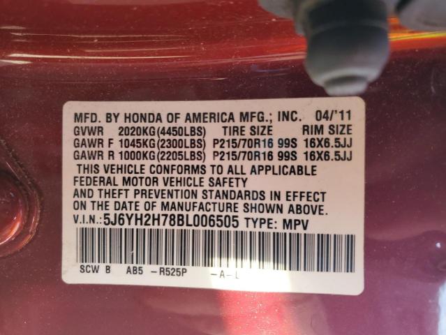 5J6YH2H78BL006505 - 2011 HONDA ELEMENT EX MAROON photo 12