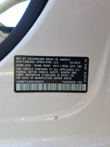 1VWBP7A35DC098370 - 2013 VOLKSWAGEN PASSAT SE WHITE photo 12