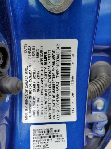 2HGFC2F88KH523857 - 2019 HONDA CIVIC SPORT Mavi foto 12