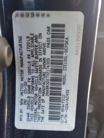 1NXBR32E73Z174309 - 2003 TOYOTA COROLLA CE 蓝色 照片 12