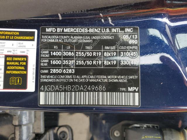 4JGDA5HB2DA249686 - 2013 MERCEDES-BENZ ML 350 4MATIC BLUE photo 13