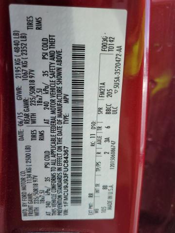 1FMCU9J93FUC84367 - 2015 FORD ESCAPE TITANIUM Қызыл фото 13