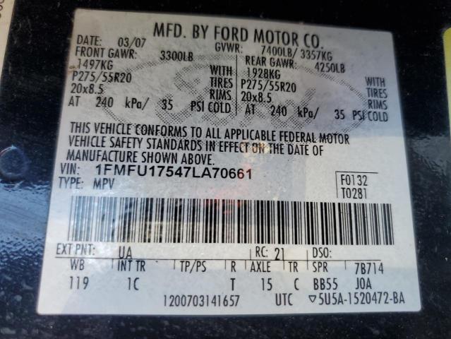 1FMFU17547LA70661 - 2007 FORD EXPEDITION EDDIE BAUER BLACK photo 12