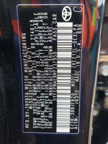 5YFEPMAE8MP237950 - 2021 TOYOTA COROLLA LE BLACK photo 12