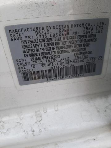 3N1AB7AP5FY322363 - 2015 NISSAN SENTRA S WHITE photo 12