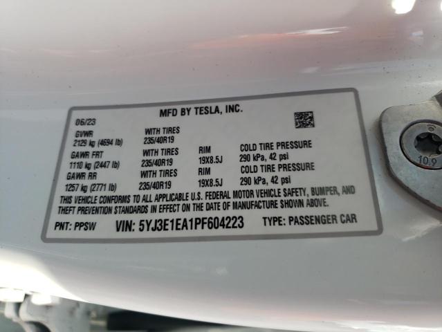 5YJ3E1EA1PF604223 - 2023 TESLA MODEL 3 Ağ foto 12