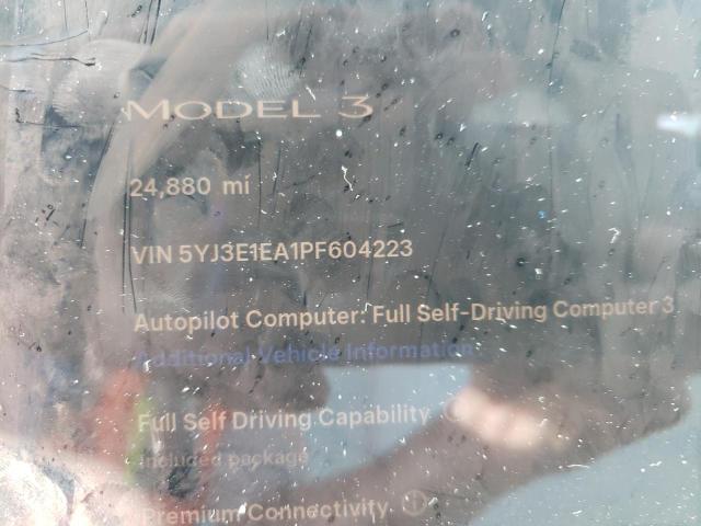 5YJ3E1EA1PF604223 - 2023 TESLA MODEL 3 Ağ foto 9