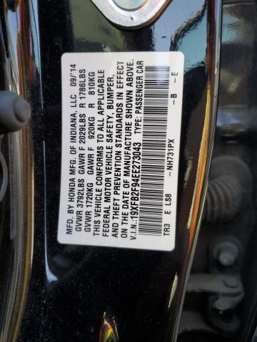 19XFB2F94EE273043 - 2014 HONDA CIVIC EXL BLACK photo 12