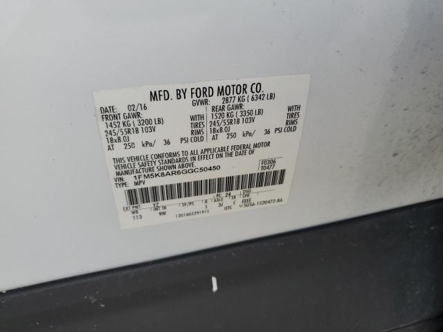 1FM5K8AR6GGC50450 - 2016 FORD EXPLORER POLICE INTERCEPTOR Blanco foto 13