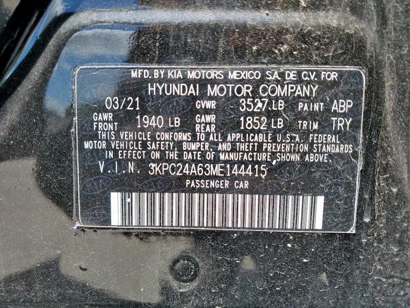 3KPC24A63ME144415 - 2021 HYUNDAI ACCENT SE BLACK photo 13