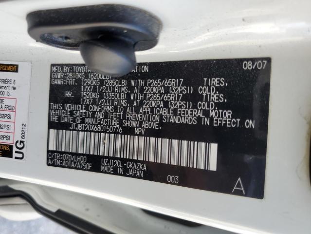 JTJBT20X680150776 - 2008 LEXUS GX 470 WHITE photo 13