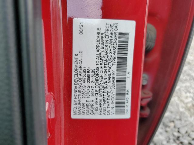 1HGCV1F35MA081990 - 2021 HONDA ACCORD SPORT RED photo 12